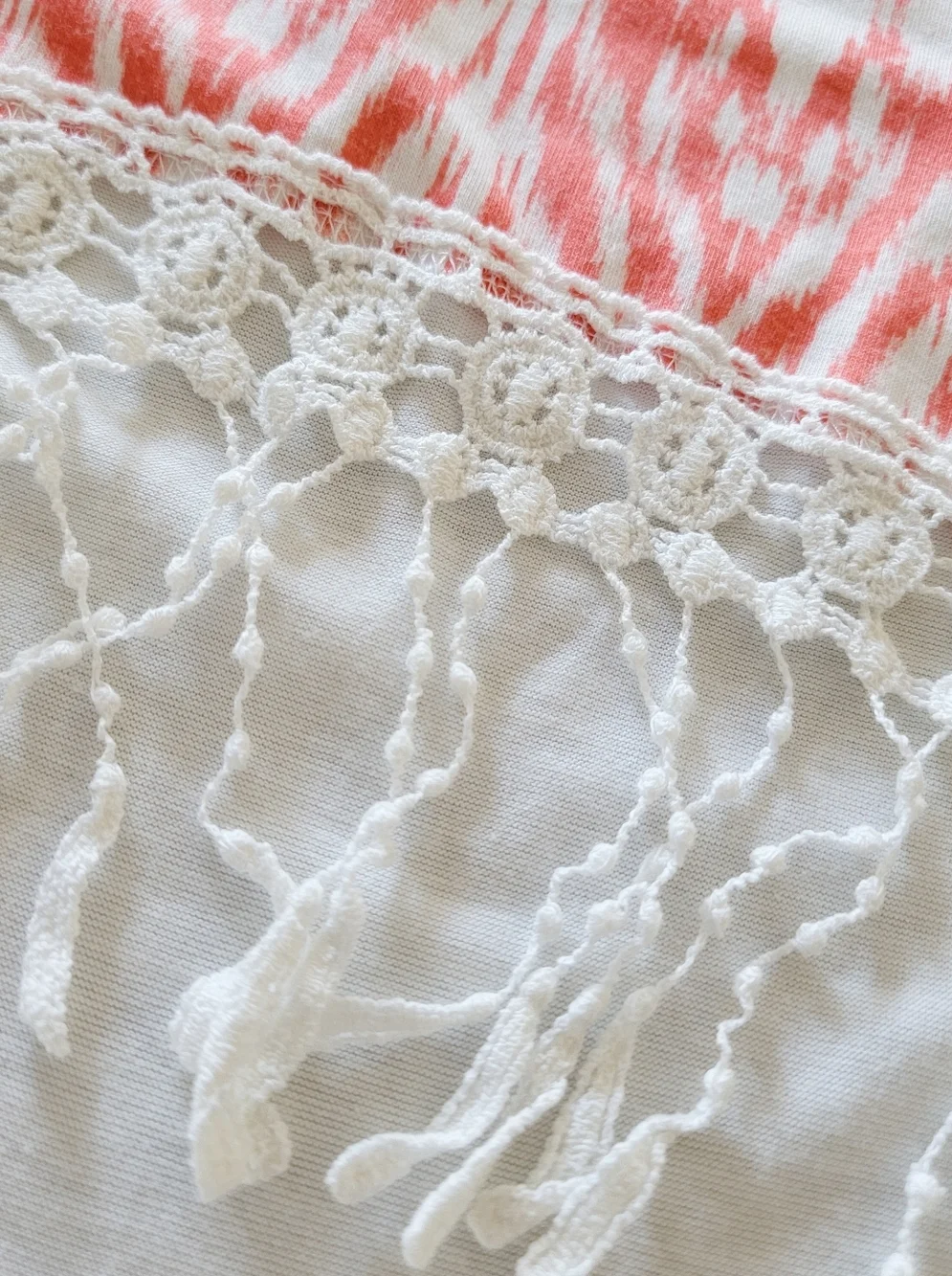 btween Coral and White Printed Camisole with Crochet Fringe Kids Size 14/16